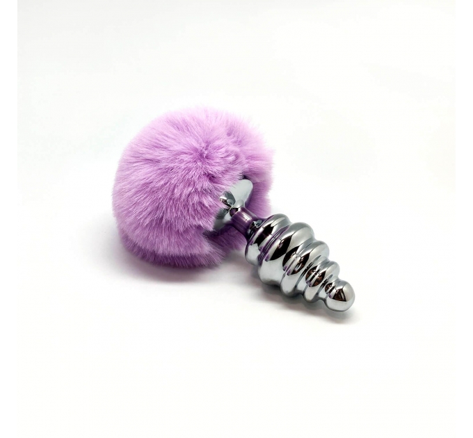 Металлическая анальная пробка Кроличий хвостик Alive Fluffly Twist Plug L Purple