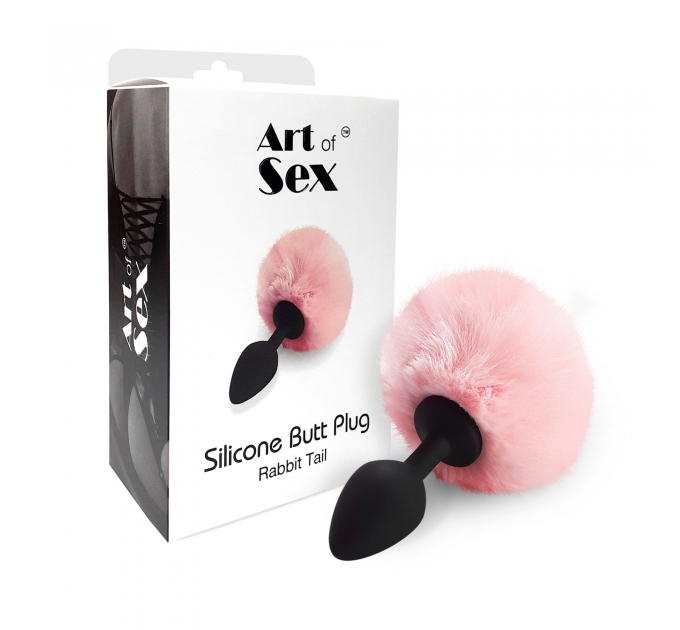 Силиконовая анальная пробка М Art of Sex - Silicone Butt plug Rabbit Tail, Розовый