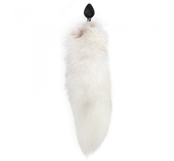 Силиконовая анальная пробка с хвостом из натурального меха Art of Sex size M White fox