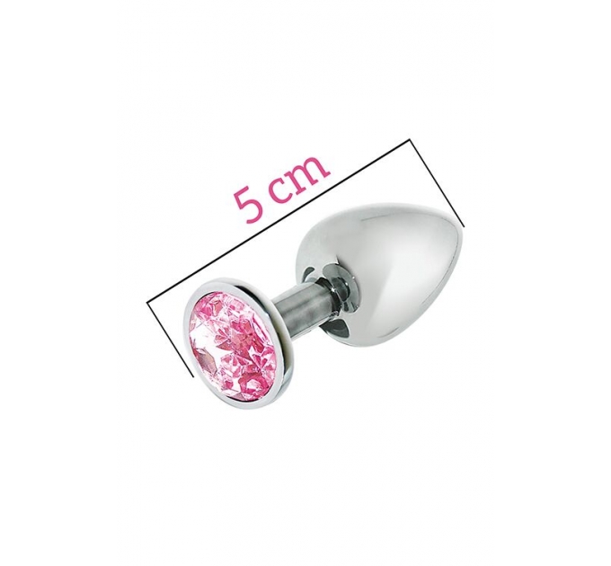 Металлическая анальная пробка с розовым кристаллом MAI Attraction Toys №72, длина 5см, диаметр 2,5см