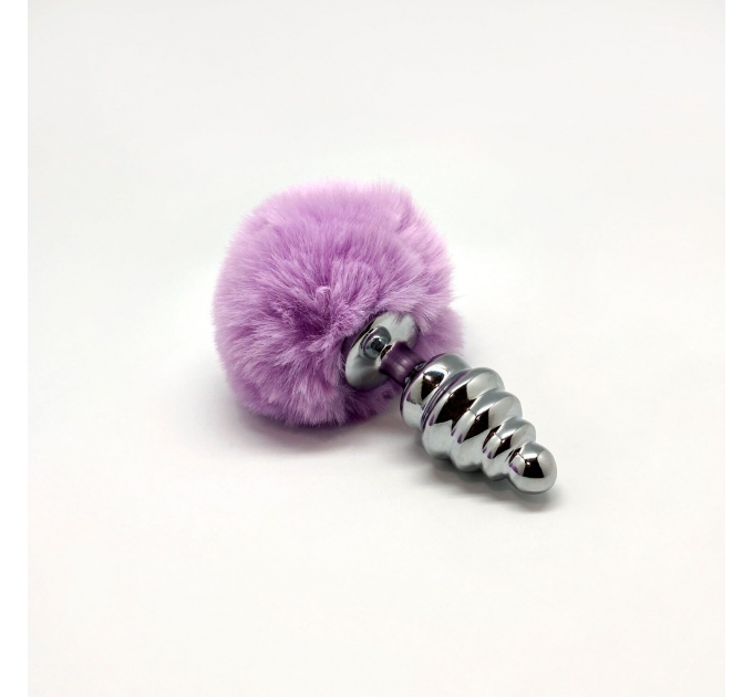 Металлическая анальная пробка Кроличий хвостик Alive Fluffly Twist Plug M Purple