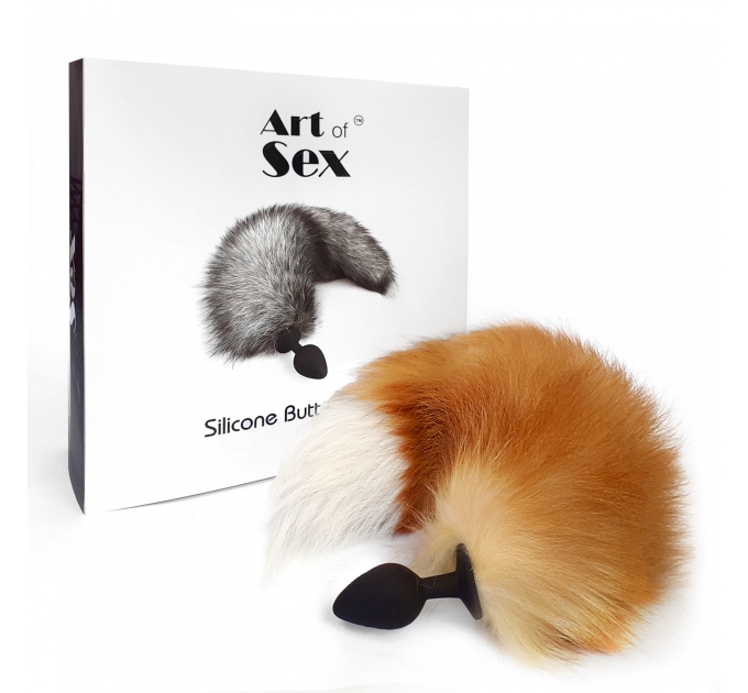 Силиконовая анальная пробка с хвостом из натурального меха Art of Sex size M Foxy fox