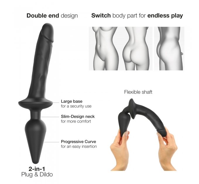 Анальная пробка с дилдо Strap-On-Me SWITCH PLUG-IN REALISTIC DILDO BLACK - XXL