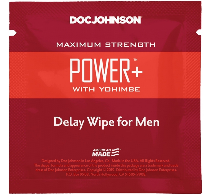 Пролонгирующая салфетка Doc Johnson Power+ Delay Wipe For Men с экстрактом йохимбе