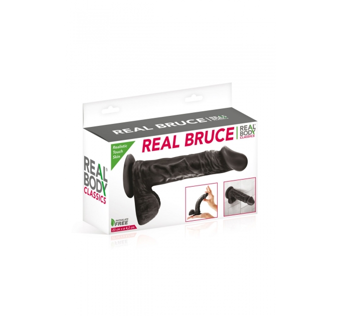 Фаллоимитатор на присоске Real Body - Real Bruce Black, TPE, диаметр 4,2см