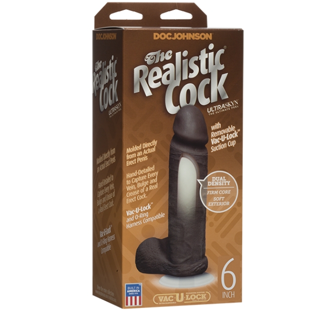 Фаллоимитатор Doc Johnson The Realistic Cock 6 inch Black - ULTRASKYN, Vac-U-Lock, диаметр 4,3см
