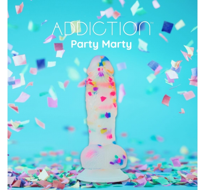 Фаллоимитатор с конфетти ADDICTION - PARTY MARTY - 7.5" - FROST & CONFETTI, 19 см, силикон