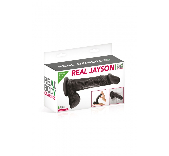 Фаллоимитатор на присоске Real Body - Real Jayson Black, TPE, диаметр 4см