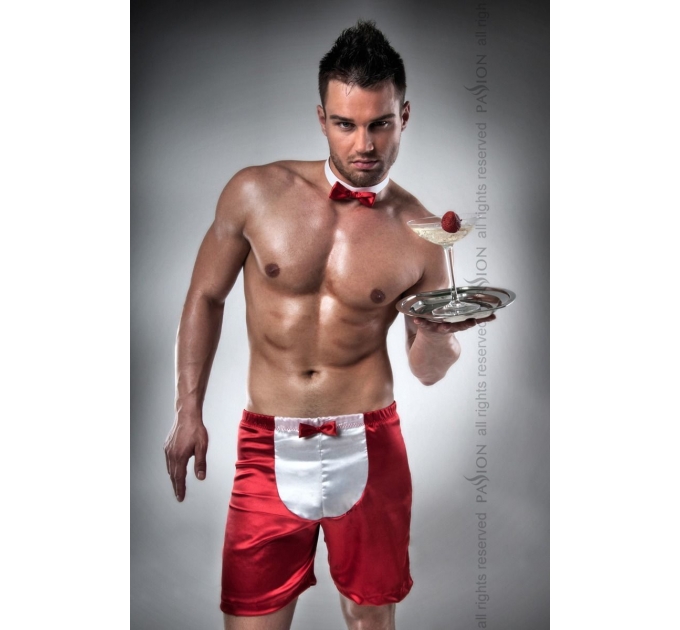 Мужской эротический костюм официанта Passion 019 SHORT red L/XL, шорты и бабочка