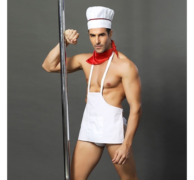 Мужской эротический костюм повара "Умелый Джек" S/M: слипы, фартук, платок и колпак