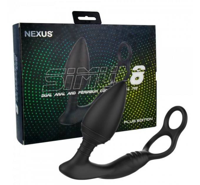 Анальная вибропробка Nexus SIMUL8 Plug Edition с эрекционным кольцом, 2 мотора, макс. диаметр 4см