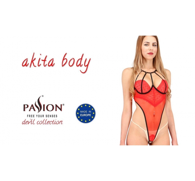 Боди с высоким вырезом бедра AKITA BODY red S/M - Passion Exclusive