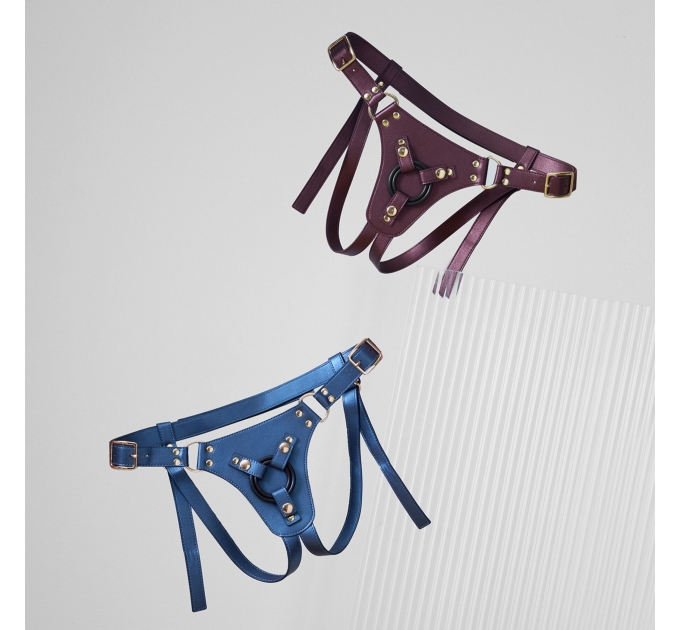 Трусики для страпона Strap-On-Me Leatherette Harness Generous - One Size - Blue