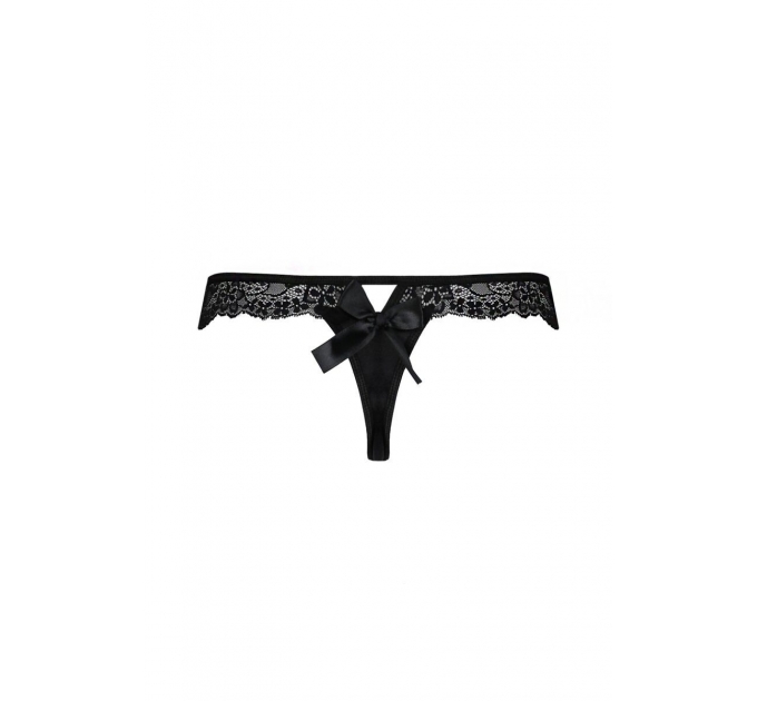 Кружевные трусики-танга с атласным бантиком Naja Thong black S/M - Passion