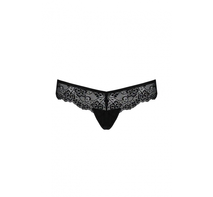 Кружевные трусики-танга с атласным бантиком Naja Thong black S/M - Passion