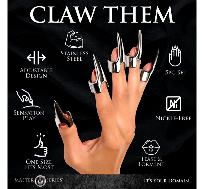 Набор колец с когтями Master Series Five-Piece Sensation Claw Rings - Silver