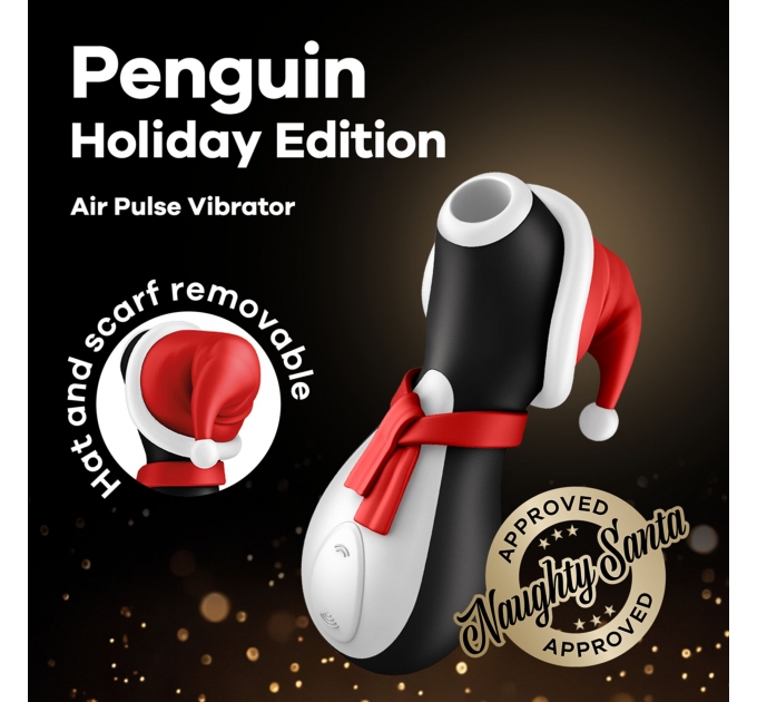 Вакуумный клиторальный стимулятор Satisfyer Penguin Holiday Edition, в шапочке и шарфе