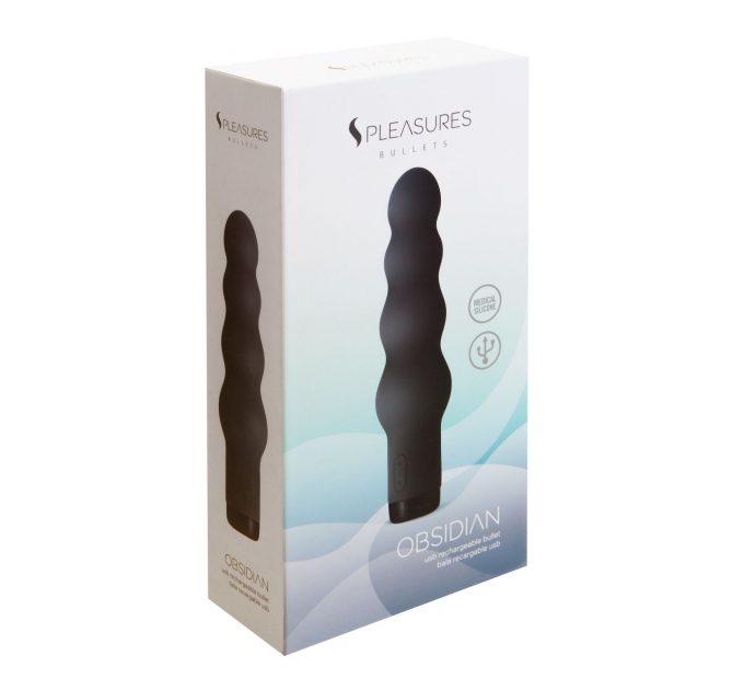 Вибратор S Pleasures Bullets Obsidian, черный, в виде ряда шариков, 10 режимов, диаметр 4,2 см
