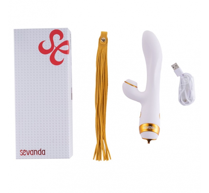 Вибратор-кролик с флоггером LOCKINK SEVANDA Whip Vibrating Massage Wand - White & Golden