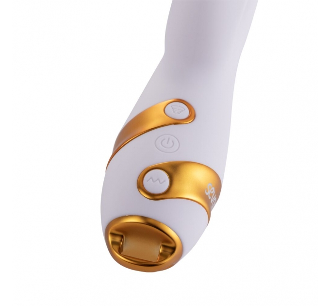 Вибратор-кролик с флоггером LOCKINK SEVANDA Whip Vibrating Massage Wand - White & Golden