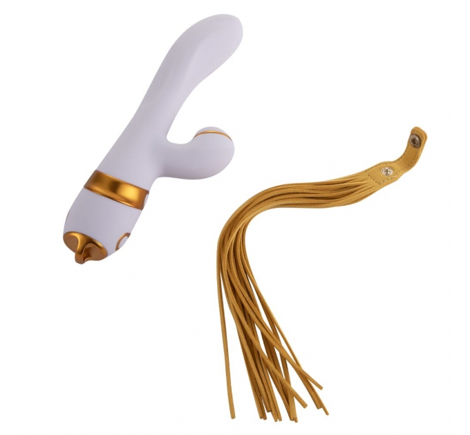 Вибратор-кролик с флоггером LOCKINK SEVANDA Whip Vibrating Massage Wand - White & Golden