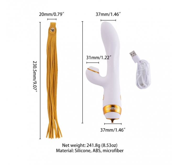 Вибратор-кролик с флоггером LOCKINK SEVANDA Whip Vibrating Massage Wand - White & Golden