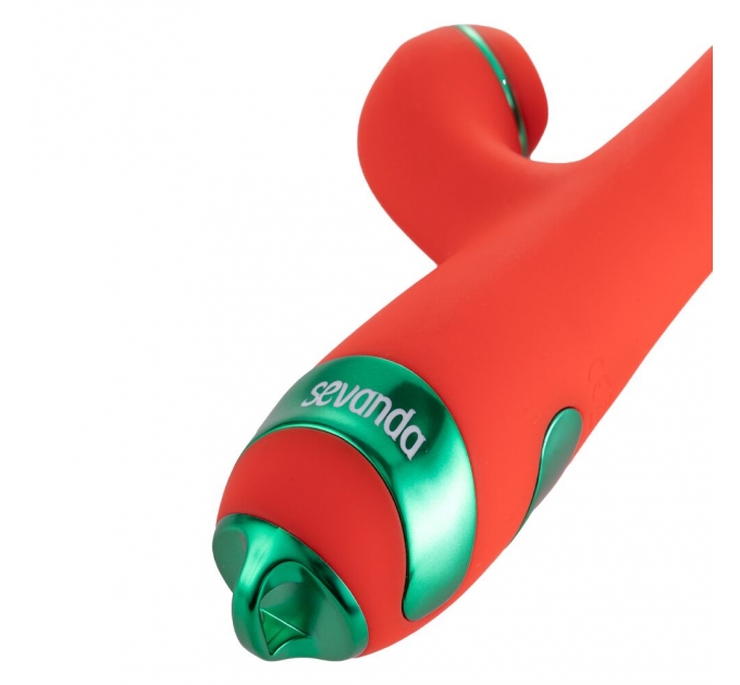 Вибратор-кролик с флоггером LOCKINK SEVANDA Whip Vibrating Massage Wand - Red & Green