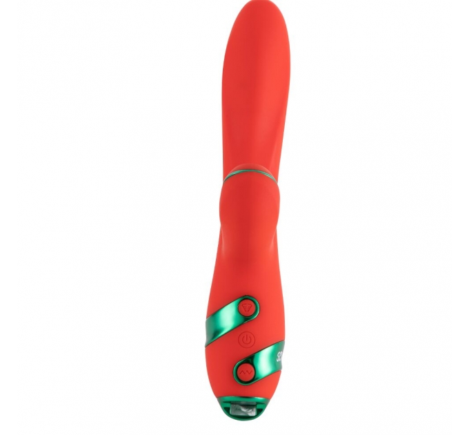 Вибратор-кролик с флоггером LOCKINK SEVANDA Whip Vibrating Massage Wand - Red & Green