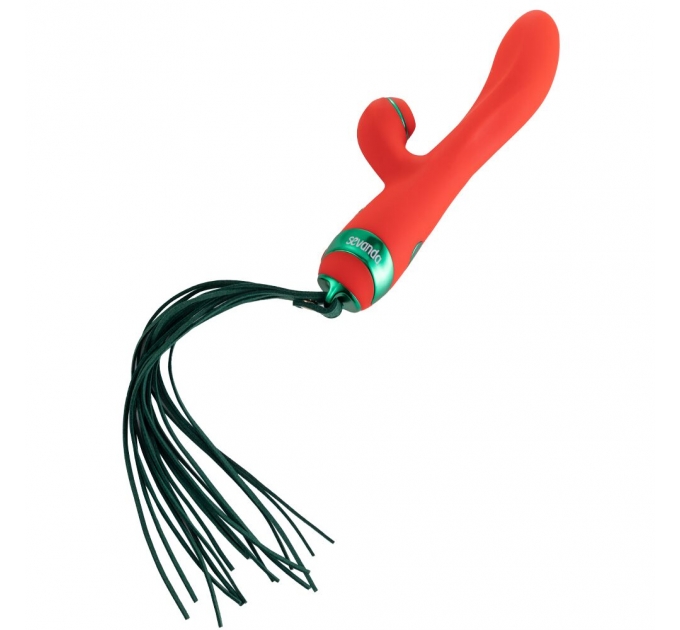 Вибратор-кролик с флоггером LOCKINK SEVANDA Whip Vibrating Massage Wand - Red & Green