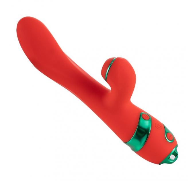 Вибратор-кролик с флоггером LOCKINK SEVANDA Whip Vibrating Massage Wand - Red & Green