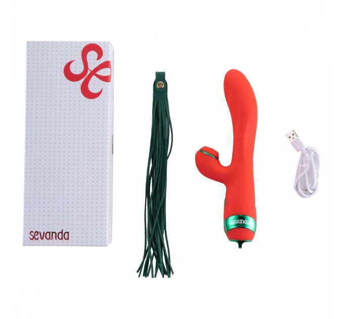 Вибратор-кролик с флоггером LOCKINK SEVANDA Whip Vibrating Massage Wand - Red & Green