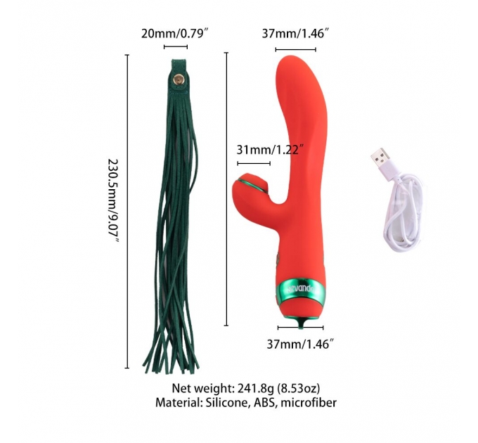 Вибратор-кролик с флоггером LOCKINK SEVANDA Whip Vibrating Massage Wand - Red & Green