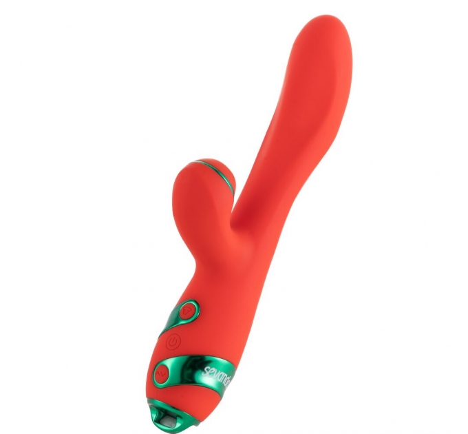 Вибратор-кролик с флоггером LOCKINK SEVANDA Whip Vibrating Massage Wand - Red & Green